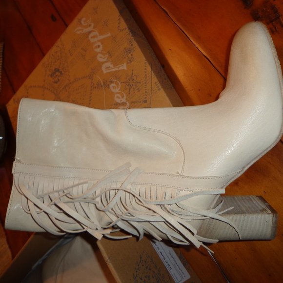 NIB FREE PEOPLE Wild Rose Slouch Boot 36 Ivory Italy Leather Fringe NO DISCOUNTS - Picture 8 of 15